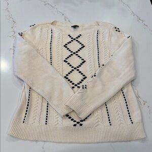 Talbots Cream Sweater with Black Geometric Design Size L